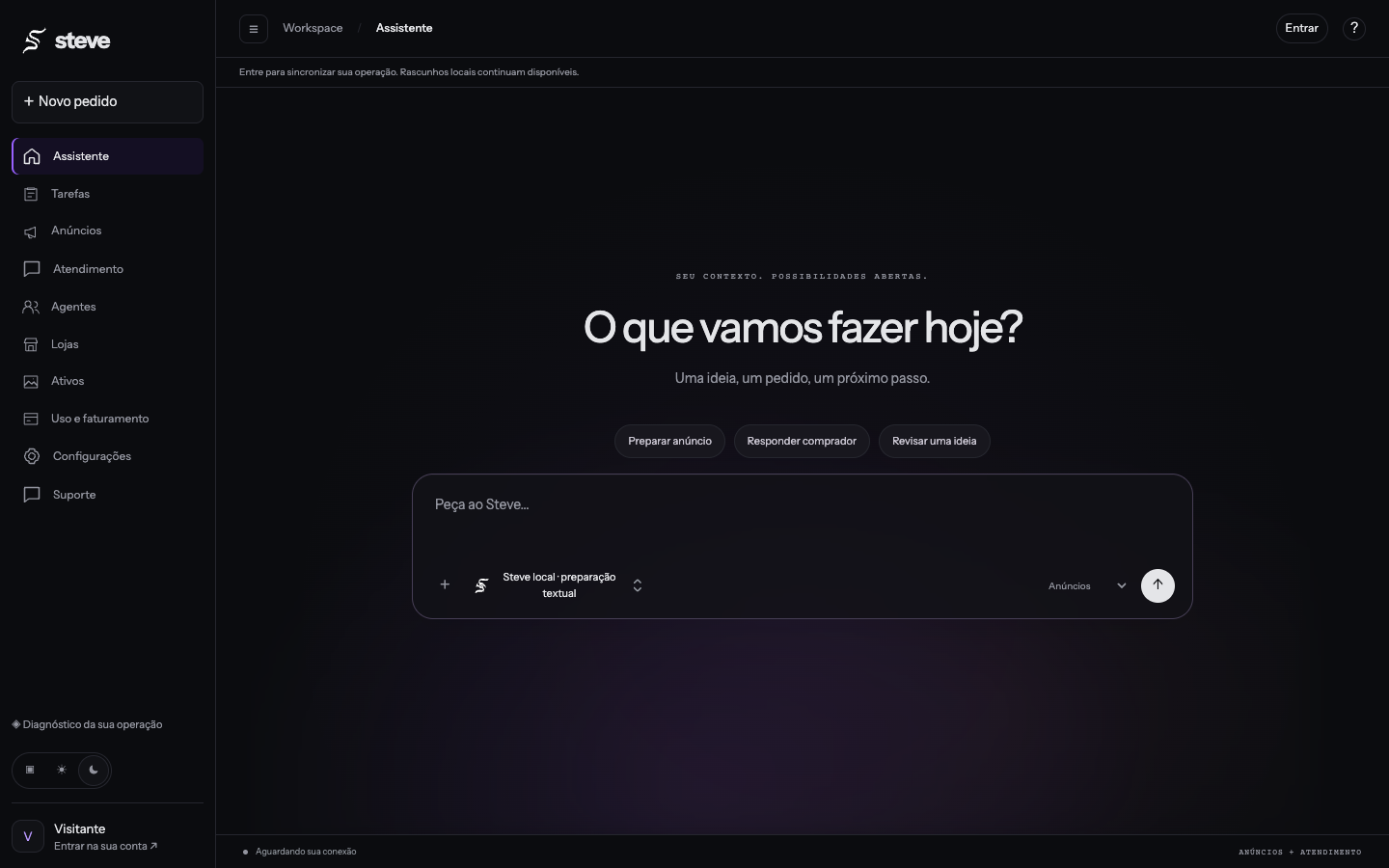 Interface real do aplicativo Steve